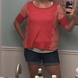 Slouchy pink lace detail t shirt